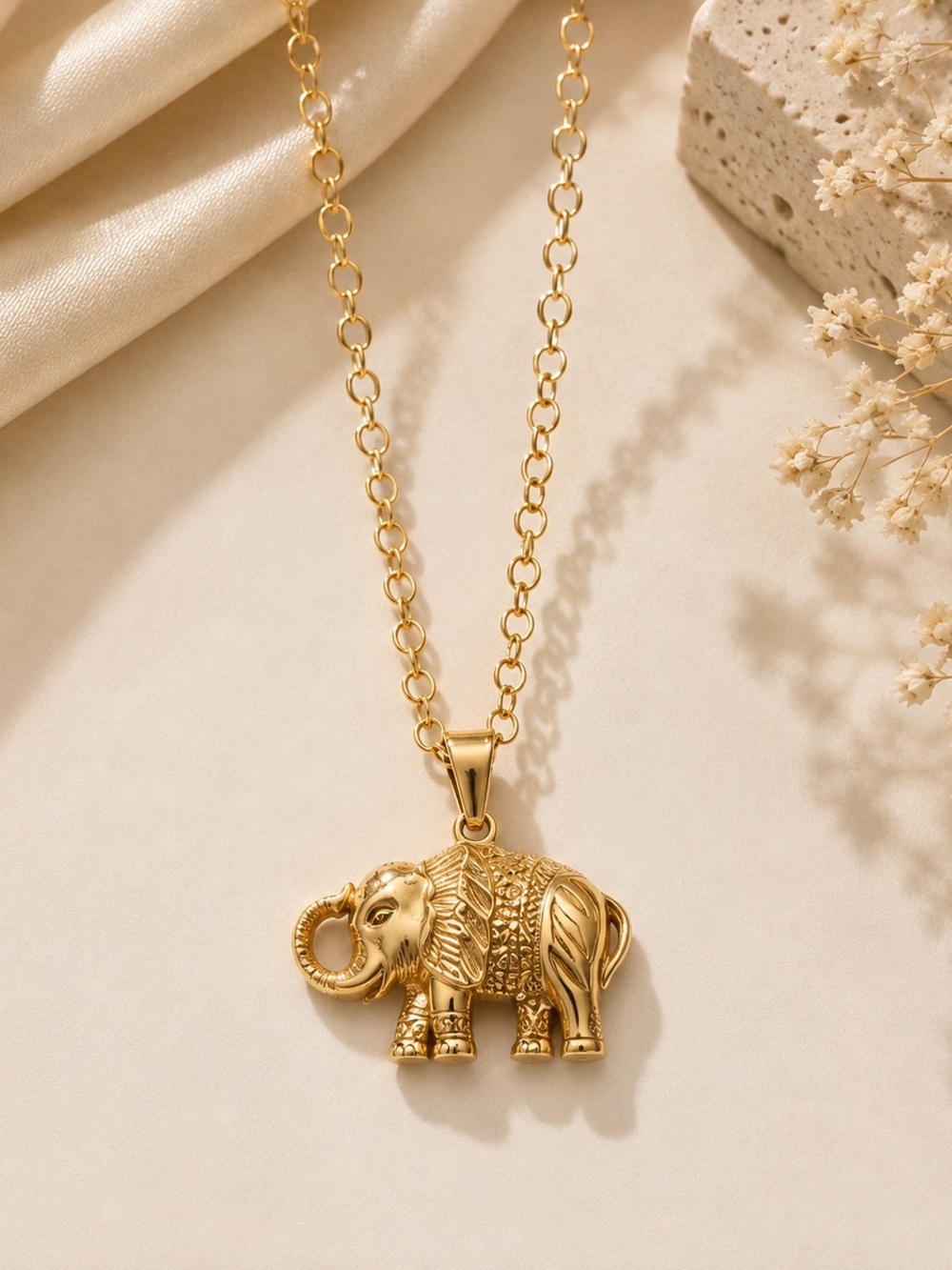 18K Gold filled Elephant Pendant and Chain - Women Jewelry (Stamped chain). 18